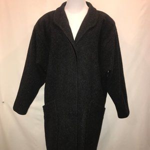 Dark grey, heavy wool overcoat